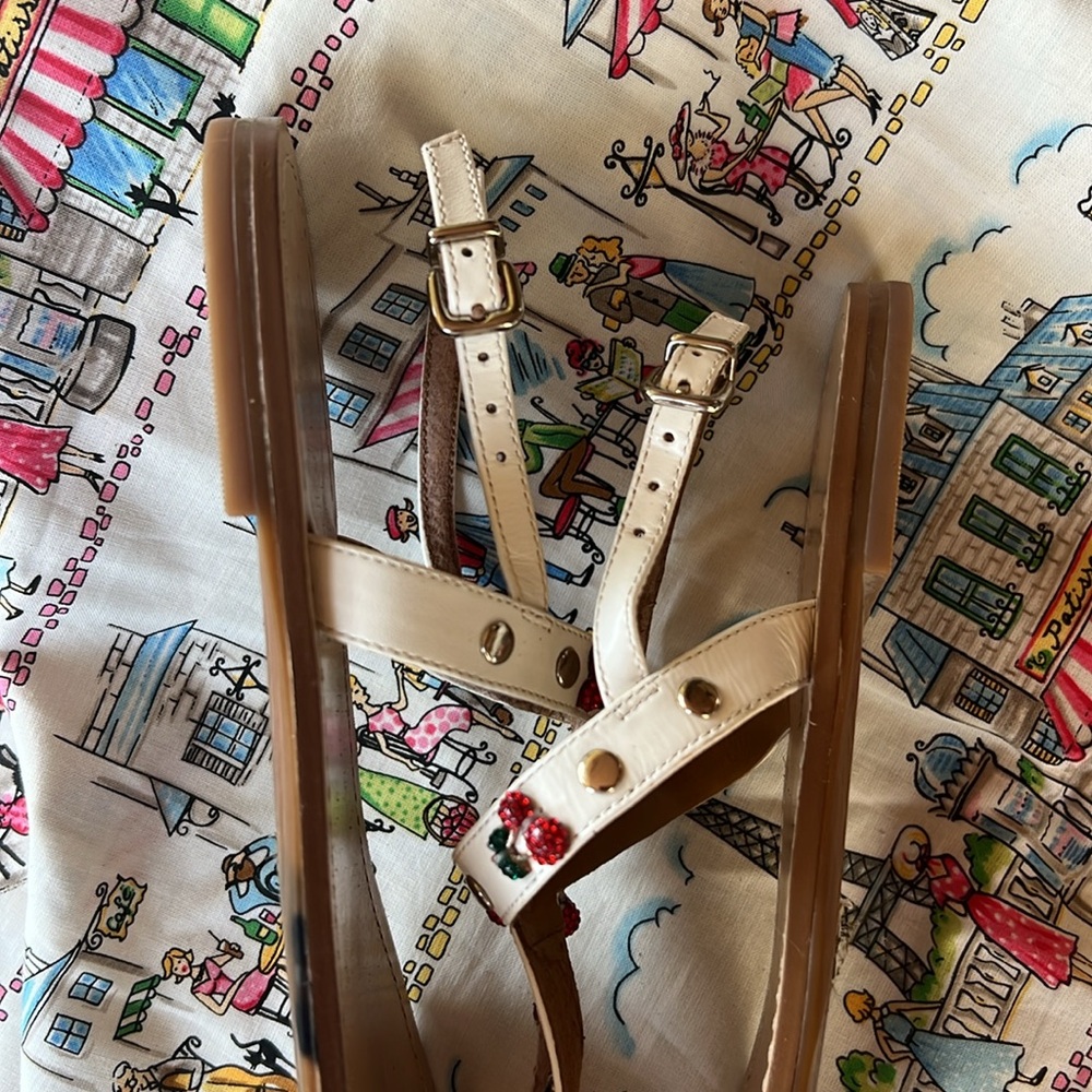 Antonio Melani summer t strap sandals with tiny rhinestone cherries - Picture 10 of 12